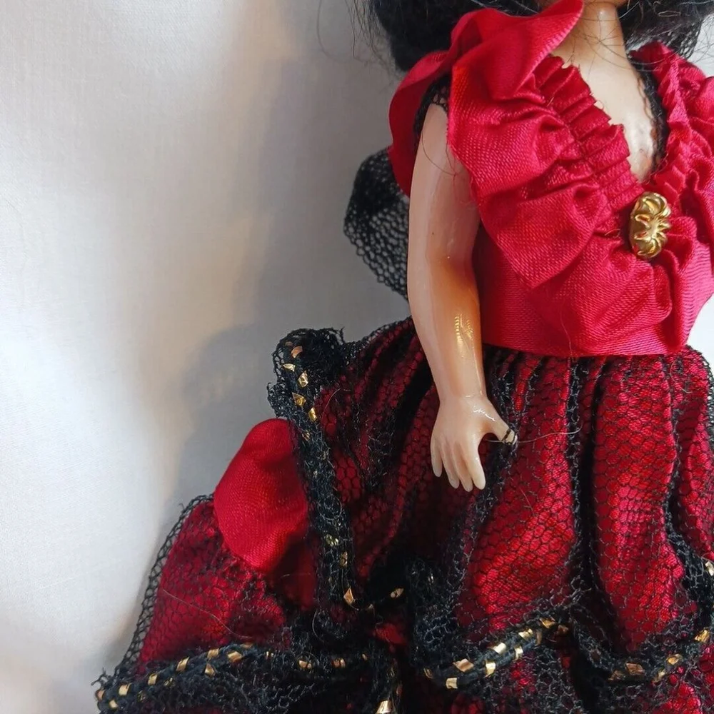 Vintage Spanish Flamenco Senorita Doll Red Dress 8 in
